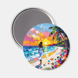Abstrakt strandscen med levande solnedgång magnet
