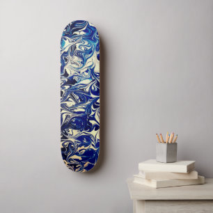 Abstrakt Street Art Inspired Blue Ocean Vågar Mini Skateboard Bräda 18,5 Cm