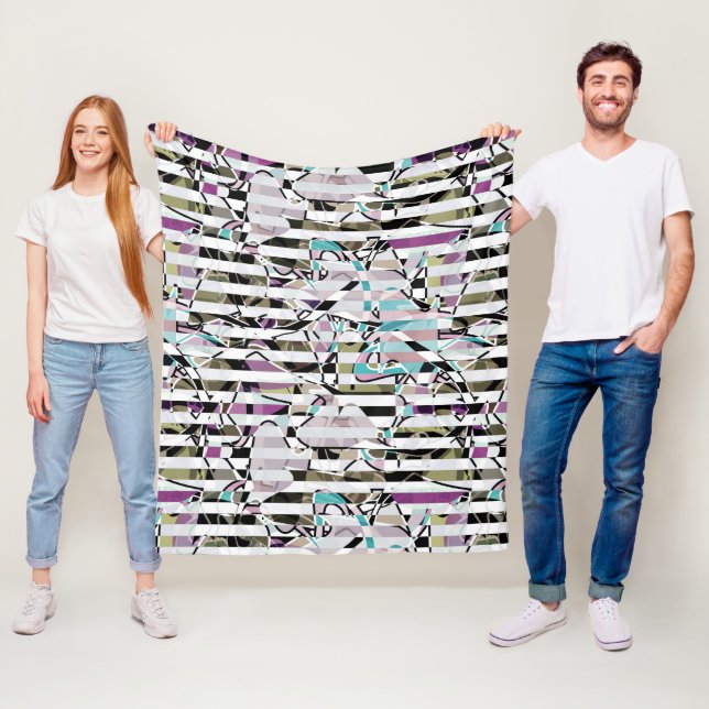 Abstrakt strimlad mönster-beige-turkos p fleecefilt (På plats)