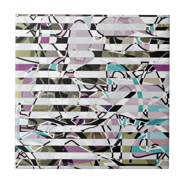 Abstrakt strimlad mönster-beige-turkos p kakelplatta (Framsidan)