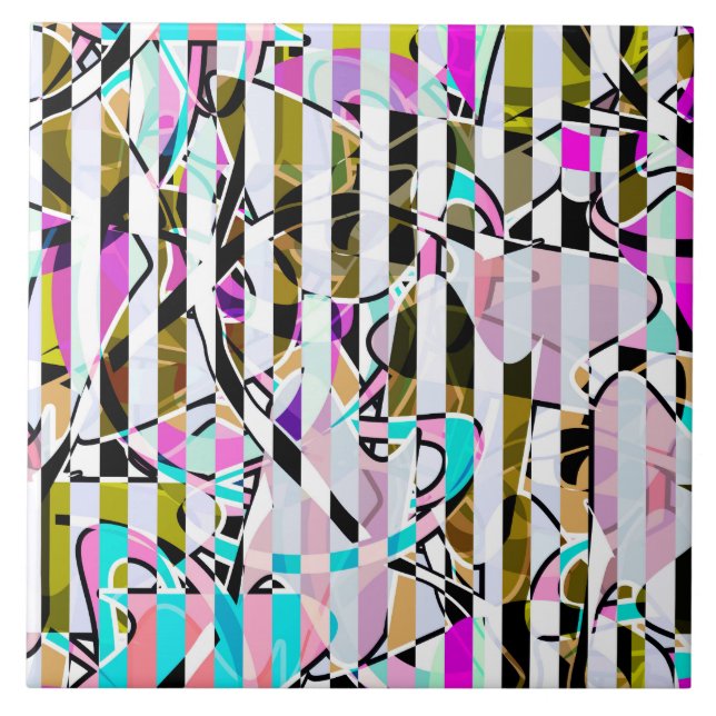 Abstrakt strimlad mönster-beige-turkos p kakelplatta (Framsidan)