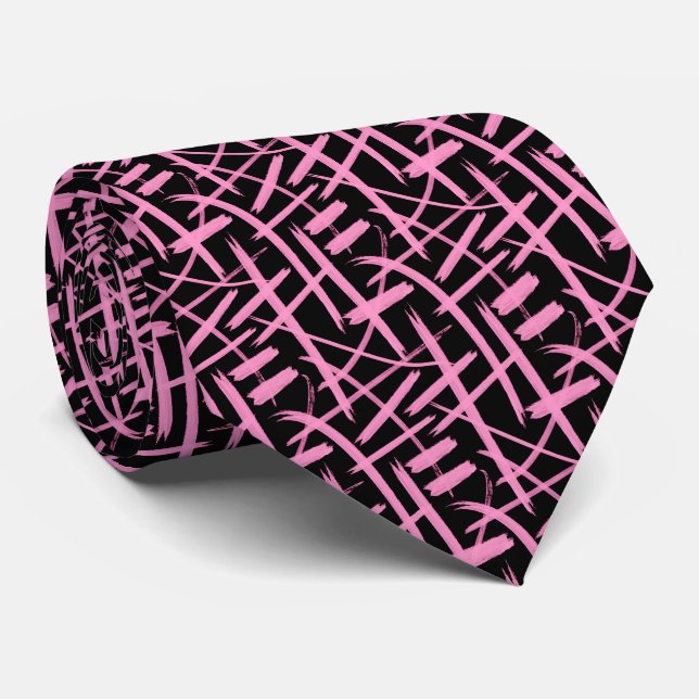 Abstrakt Strokes 020524 - Rosa och svart Slips (Rullad)
