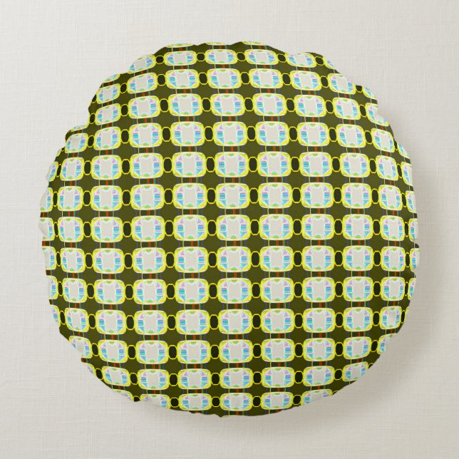 abstrakt struktur, färglös gingham mönster, modern rund kudde (Framsidan)