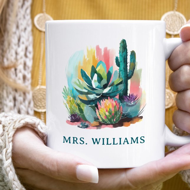 Abstrakt Succulals Personlig Namn Monogram Kaffemugg (Skapare uppladdad)