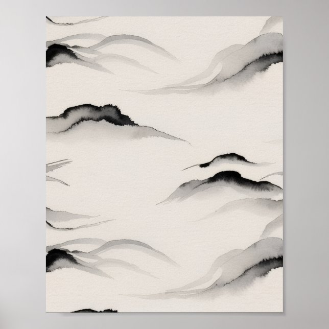 Abstrakt Sumi-bläck tvätt Zen rispapper Minimalist Poster (Framsidan)