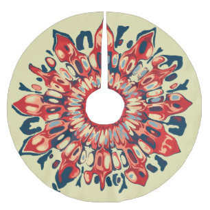 Abstrakt SUN FLOWER - röd blått + ryggen. Julgransmatta Borstad Polyester