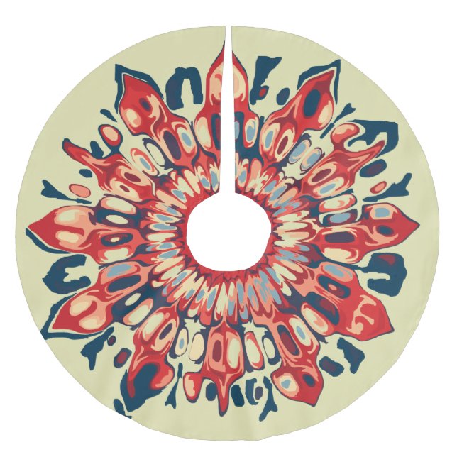 Abstrakt SUN FLOWER - röd blått + ryggen. Julgransmatta Borstad Polyester (Framsidan)