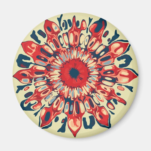Abstrakt SUN FLOWER - röd blått + ryggen. Magnet (Framsidan)