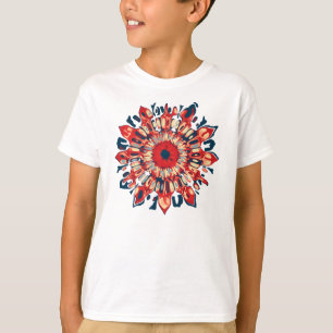 Abstrakt SUN FLOWER - röd blått + ryggen. Tee Shirt