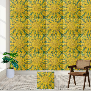 Abstrakt Sunburst Gult and Grönt Ceramic Tile Kakelplatta