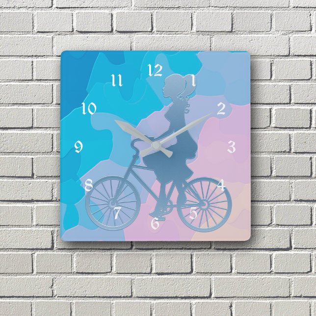 Abstrakt Sunrise Bicycle Girl Fyrkantig Klocka (Skapare uppladdad)