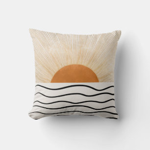 Abstrakt Sunrise Ocean Vågar Modern Dekorativ kudd Kudde