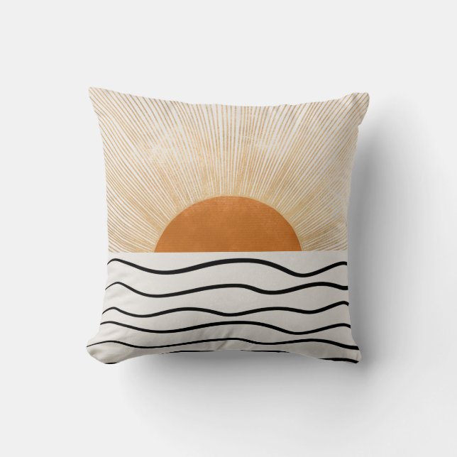 Abstrakt Sunrise Ocean Vågar Modern Dekorativ kudd Kudde (Framsida)