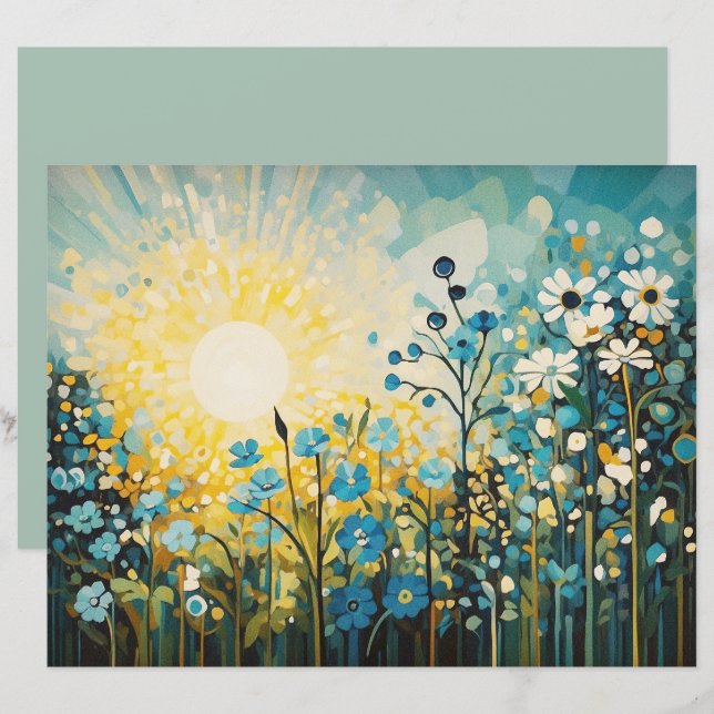 Abstrakt Sunrise Wildblommor Fält Scrapbook Papper (Fram/baksida)