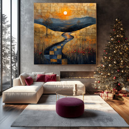 Abstrakt Sunset Ligcape med River och Golden Canvastryck