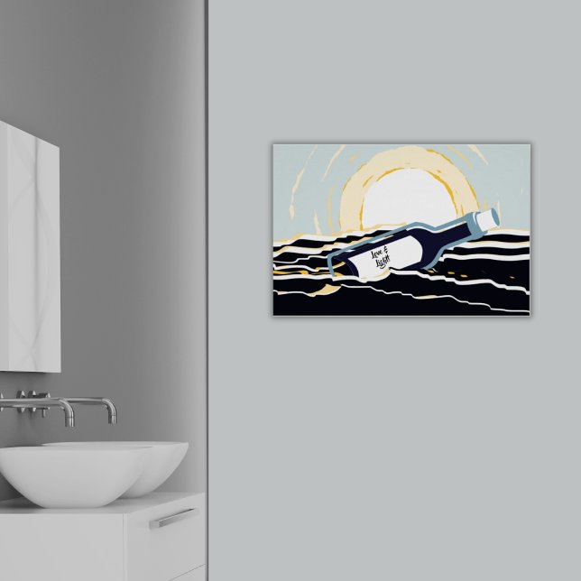 Abstrakt Sunsrise Ocean Message in a Flaska Modern Poster (Abstract Sunsrise Ocean Message In A Bottle Modern Poster, Bathroom)
