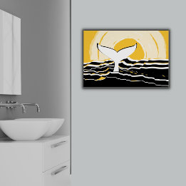 Abstrakt Sunsrise Whale Fin Sea Gult & Black Poster