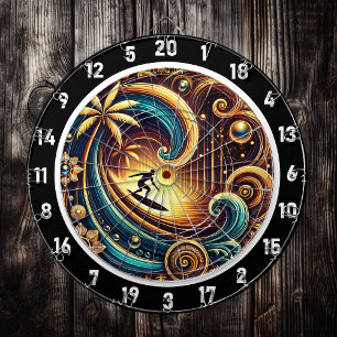 Abstrakt Surfer på våg med solnedgång Darttavla