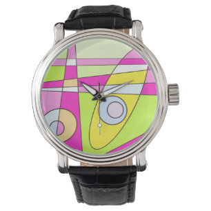 Abstrakt Surfing Bright Rosa Grönt Bubblegum Armbandsur