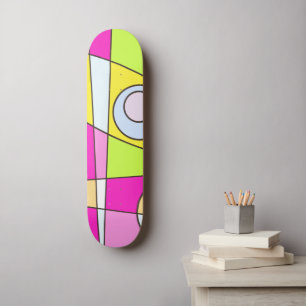Abstrakt Surfing Bright Rosa Grönt Bubblegum Mini Skateboard Bräda 18,5 Cm