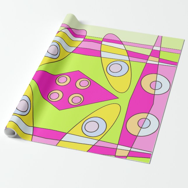 Abstrakt Surfing Bright Rosa Grönt Bubblegum Presentpapper (Utrullad)