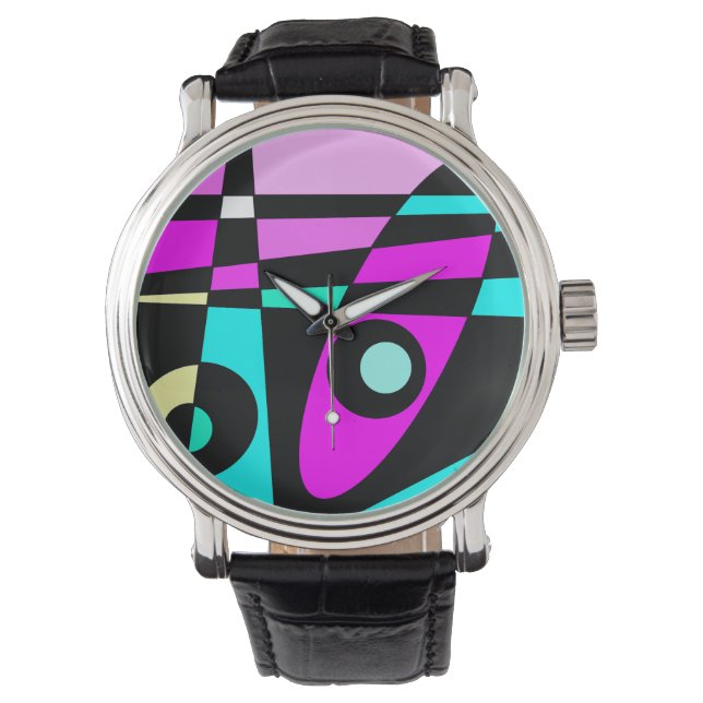 Abstrakt Surfing Turcos Shock rosa Gult Black Armbandsur (Framsida)