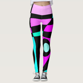 Abstrakt Surfing Turcos Shock rosa Gult Black Leggings