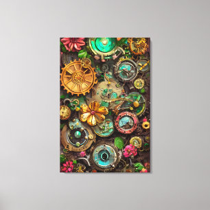 Abstrakt Surreal Gears Flowers Steampunk Art Canvastryck
