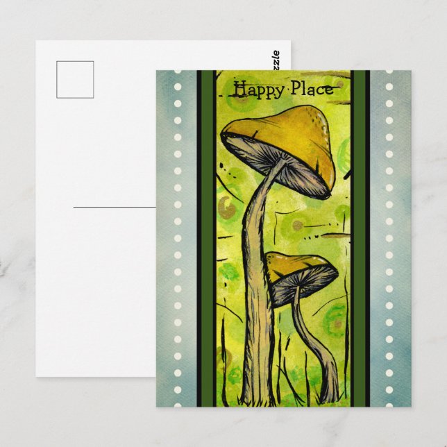 Abstrakt svampar i vattenfärg. vykort (Fram/baksida)