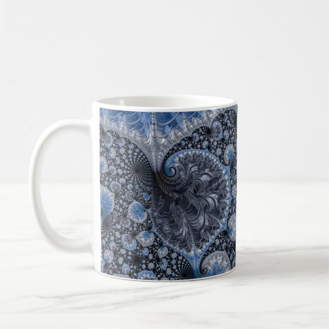 Abstrakt Svart Blå Fraktal Kaffemugg (Vänster)