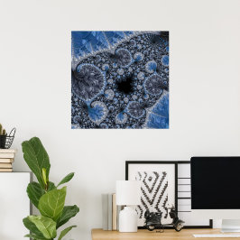 Abstrakt svart blå fraktal poster