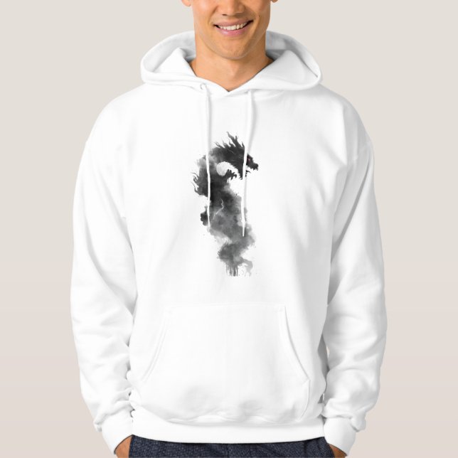 Abstrakt svart bläck rök drakfantasi hoodie (Framsida)