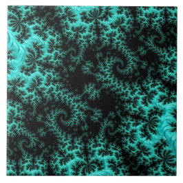 Abstrakt Svart Grönt Fractal Art Kakelplatta