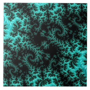 Abstrakt Svart Grönt Fractal Art Kakelplatta