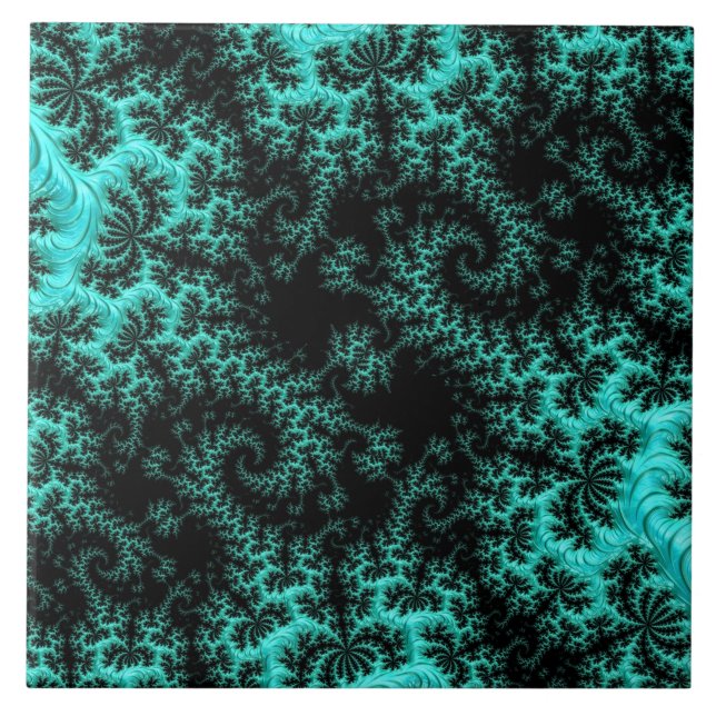 Abstrakt Svart Grönt Fractal Art Kakelplatta (Framsidan)