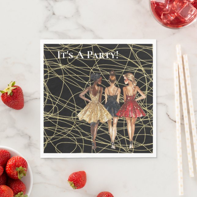 Abstrakt Svart Guld Fest Kvinnor i Klänningar Pappersservett (Insitu)