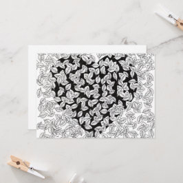 Abstrakt svart hjärta blad Doodle bröllopsinbjudan Inbjudningar
