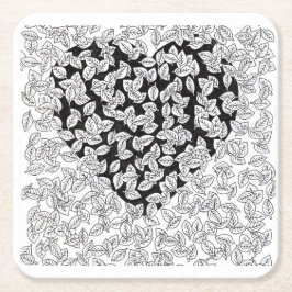 Abstrakt svart hjärta blad doodle mönster fest S Underlägg Papper Kvadrat