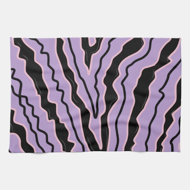 Abstrakt svart lila marmor boho groovy mönster kökshandduk (Horisontell)