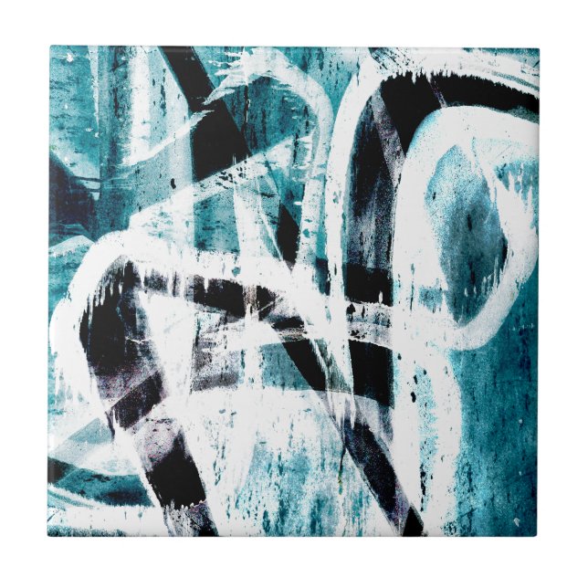 Abstrakt svart och blå graffiti kakelplatta (Framsidan)