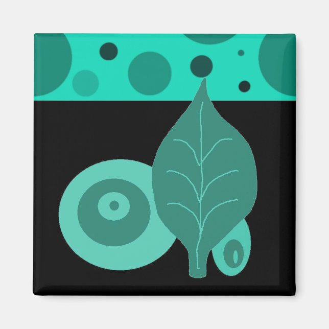 Abstrakt svart och grönt blad magnet (Framsidan)
