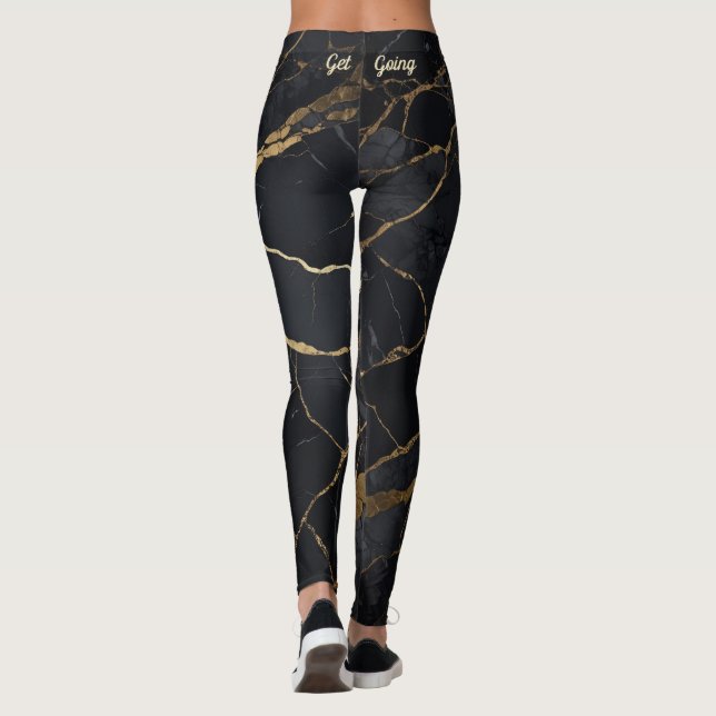 Abstrakt svart och guld marmor tryck leggings (Baksida)