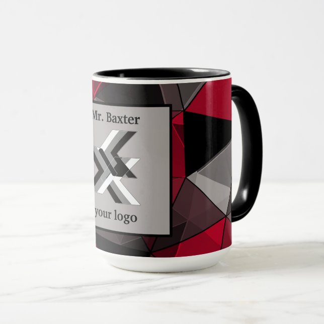 Abstrakt, svart och röd, monogram, logotyp mugg (Framsida höger)