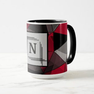 Abstrakt, svart och röd, monogram, personlig mugg