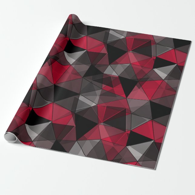 Abstrakt, svart och röd, triangel, geometrisk presentpapper (Utrullad)