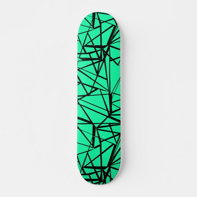 Abstrakt svart och turkos mini skateboard bräda 18,5 cm (Framsida)