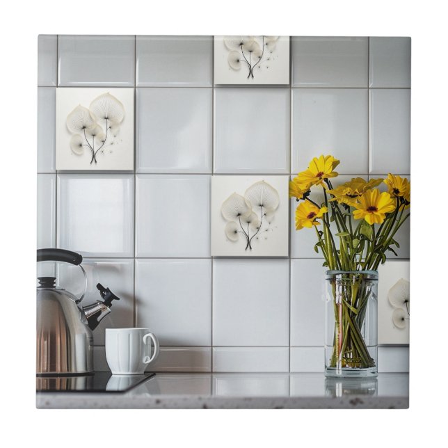 Abstrakt, svart och vit Blommigt Kakelplatta (Framsidan)