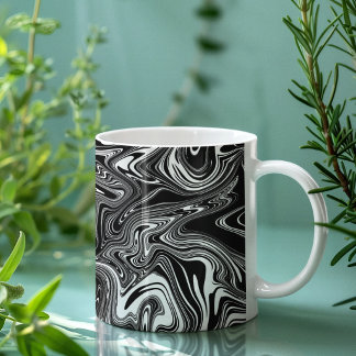 Abstrakt svart och vit flytande marmor kaffemugg