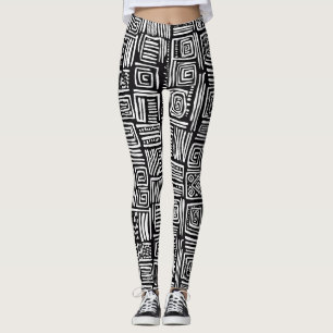 Abstrakt svart och vit geometrisk linjemönster 2 leggings