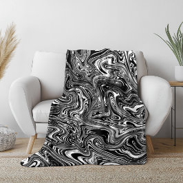 Abstrakt svart och vit Liquid Marble Fleecefilt